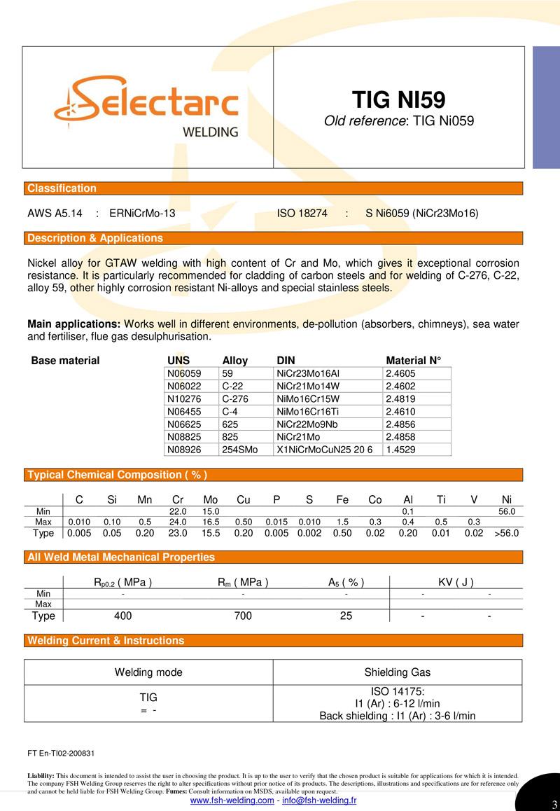 Selectarc TIG NI59 ernicrmo-13