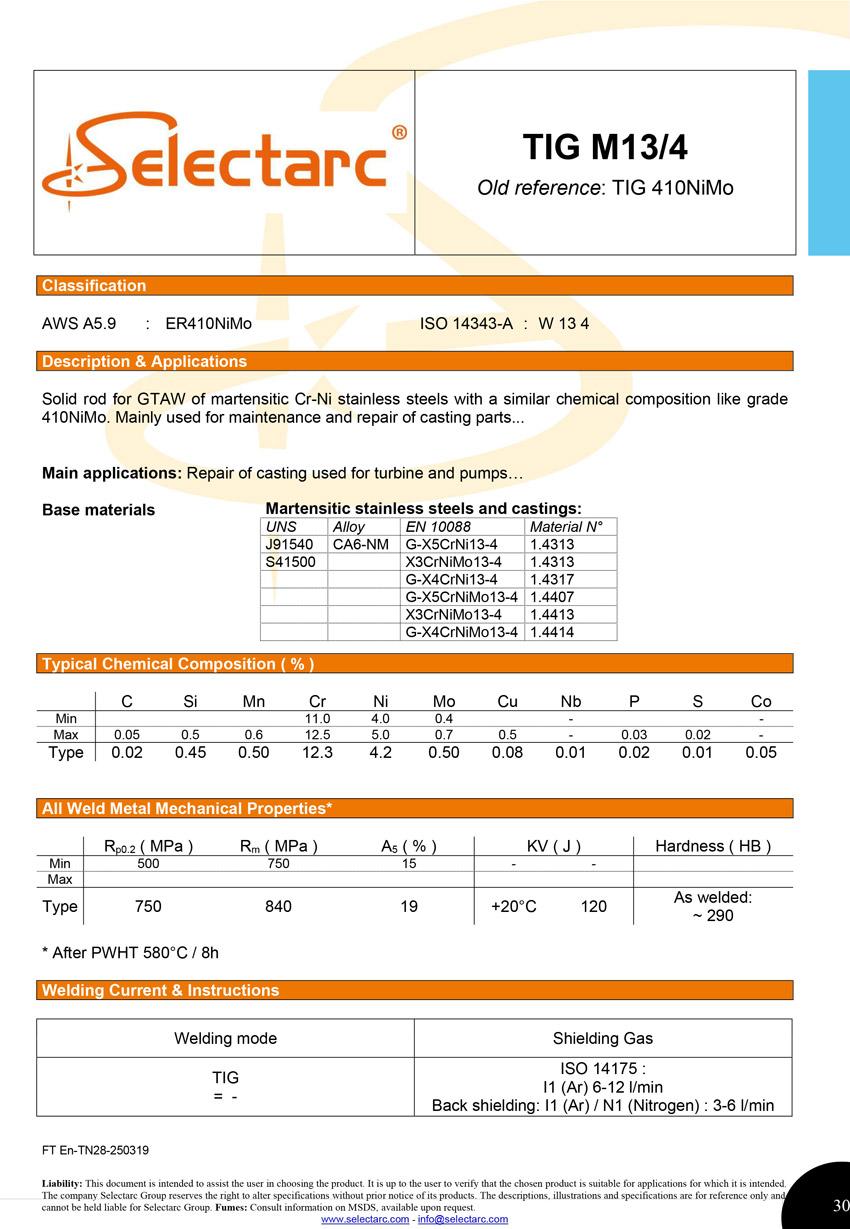 ER410NiMo selectarc TIG M13/4 (ER410NiMo)